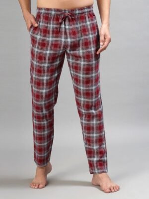 ETC Men Checked Pure Cotton Mid-Rise Lounge Pants