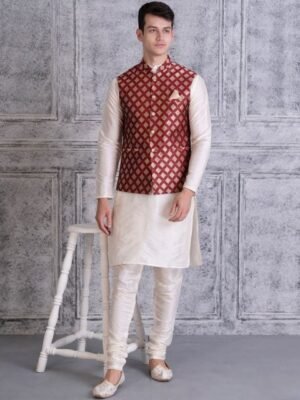 Ethluxis Men Regular Dupion Silk Kurta with Churidar