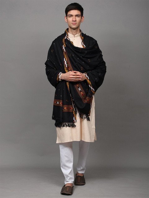 Exotic India Unisex Oyster Bootis Ethnic Motifs Woven Design Kullu Woollen Shawl