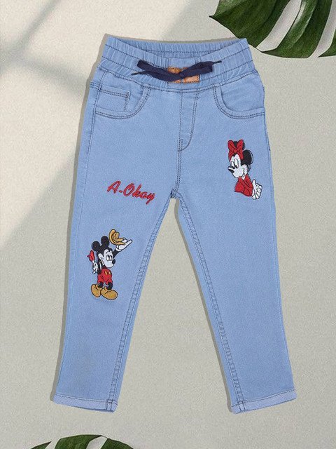 F2M Boys Floral Embroidered Slim Fit High-Rise Trousers