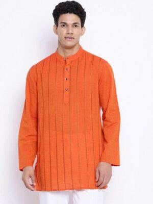Fabindia Men Orange Geometric Embroidered Kurti
