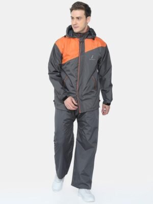 FabSeasons Unisex Grey & Orange Colorblocked Waterproof Rain Suit