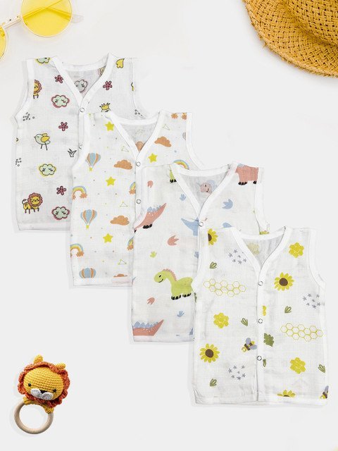 FEBVIBE Kids Pack Of 4 Printed Pure Organic Cotton Jhablas