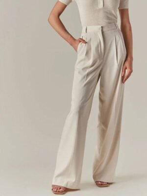 FNOCKS Women Relaxed Straight Leg Loose Fit High-Rise Pleated Parallel Trousers