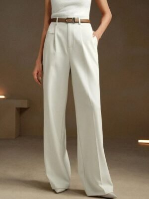 FNOCKS Women Relaxed Wide Leg High-Rise Pleated Trousers