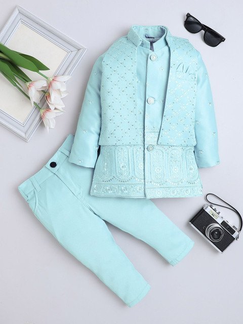 FOURFOLDS Boys Geometric Sequinned 3 Piece Ethnic Suit