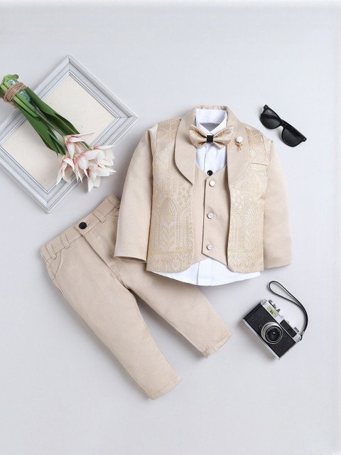 FOURFOLDS Boys Leaf Motifs Jacquard Four-Piece Party Suit