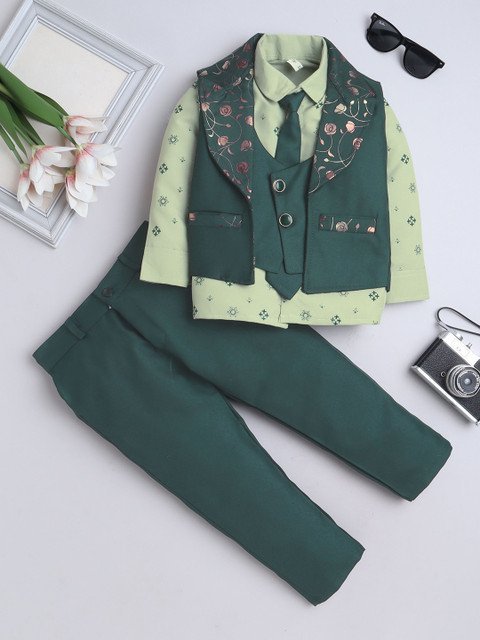 FOURFOLDS Boys Printed Single-Breasted Three-Piece Suit