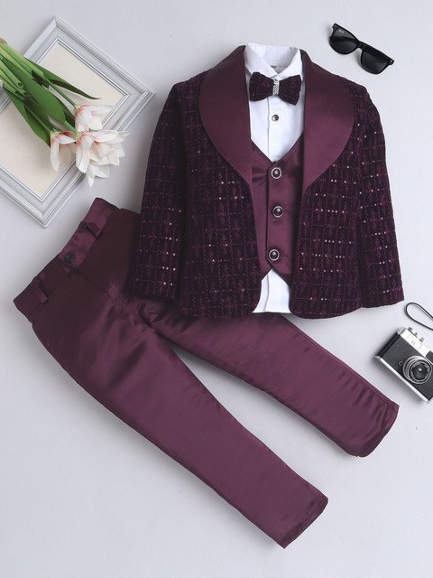 FOURFOLDS Boys Self Design 3-Piece Suit