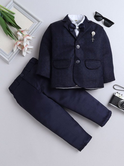 FOURFOLDS Boys Self-Design Single-Breasted Three-Piece Party Suit