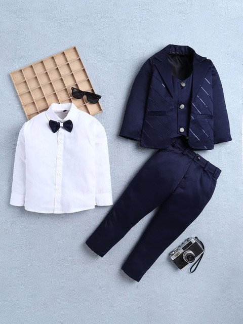 FOURFOLDS Boys Sequined Embellished 3 Piece Suit Set With Bow