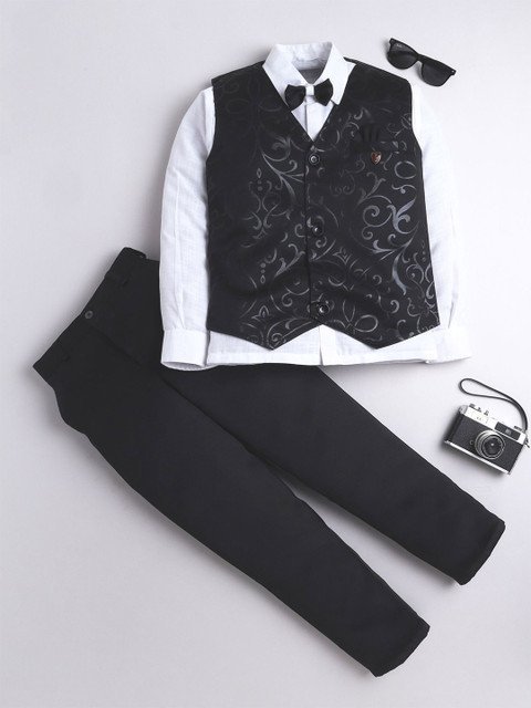 FOURFOLDS Pack Of 4 Women Single Breasted Waistcoat Trousers & Bow