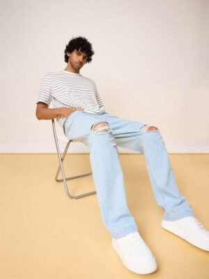 FREAKINS Men Cotton Straight Fit High-Rise Mildly Distressed Jeans