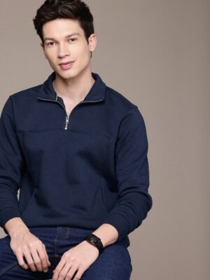 French Connection Solid Shirt Collar Pullover Sweatshirt
