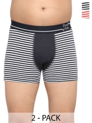 FRENCHIE Boys Pack Of 2 Striped Cotton Trunks- FR-BI-TR-U1911-1X5-Navy-Red-XS