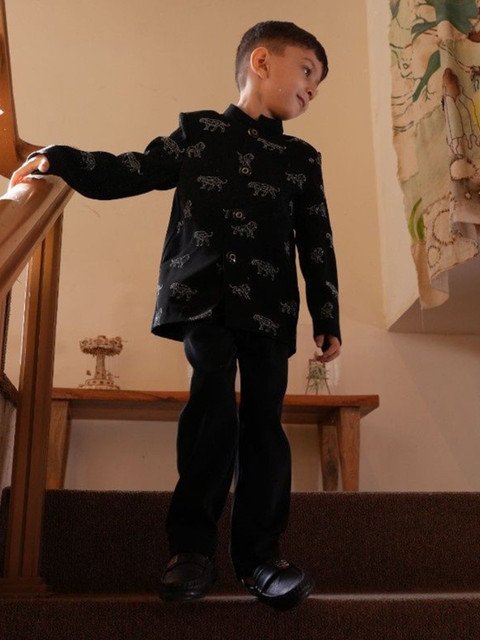 Funny Bones Clothings Boys Embroidered Bandhgala Jodhpuri Blazer With Trousers