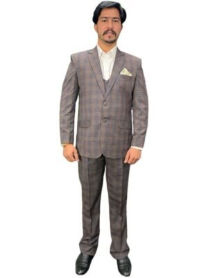 GARGIAN Master Cut Men Brown Checked Regular Fit Single-Breasted 3-Piece Formal Suit