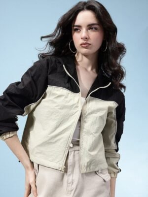 glitchez Colourblocked Crop Bomber Jacket