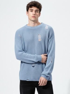 glitchez Distressed Ribbed Oversized Pullover