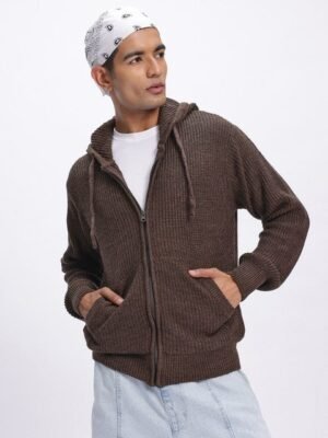 glitchez Hooded Acrylic Zip-Up Cardigan