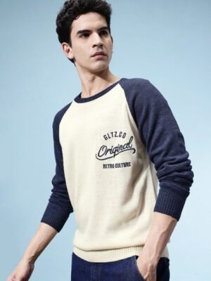 glitchez Men Embroidered Detail Acrylic Relaxed Pullover