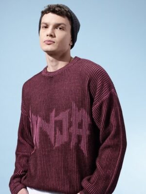 glitchez Typography Design Ribbed Oversized Pullover
