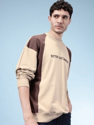 glitchez Typography Printed Colorblocked Relaxed Fit Pullover Sweatshirt