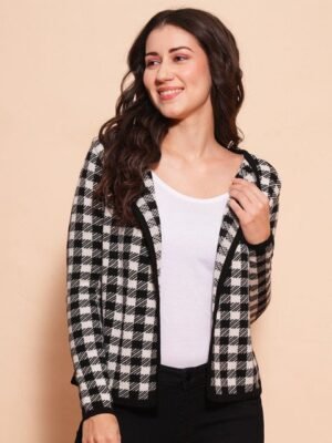 Globus Women Checked Self Design Cardigan