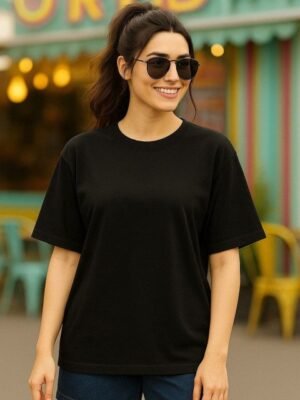 GLOWBERRY Women Solid Round Neck Oversized T-shirt
