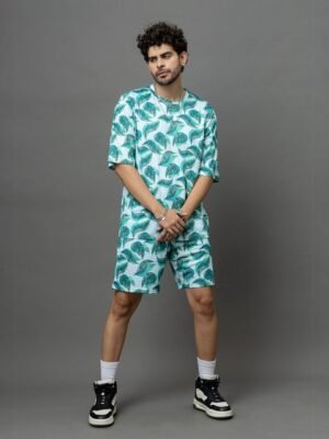GO DEVIL Leaves Printed Oversized T-Shirt With Shorts Co-Ords