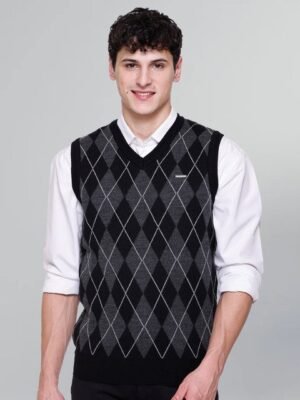 GODFREY Geometric Printed Sleeveless Woollen Sweater Vest