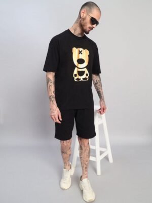 GRIFFEL Men Printed T-shirt & Shorts Co-Ord Set