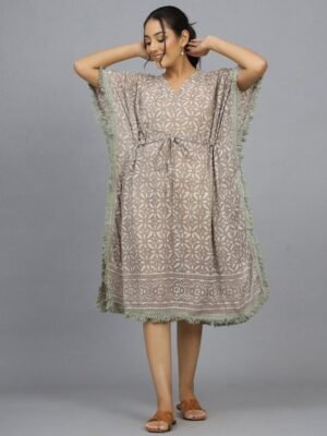 HANDICRAFT PALACE Hand Block Printed Cotton Kaftan Nightdress