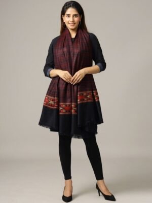 HANDICRAFT PALACE Women Black & Red Striped Hand Woven Design Wool Shawl