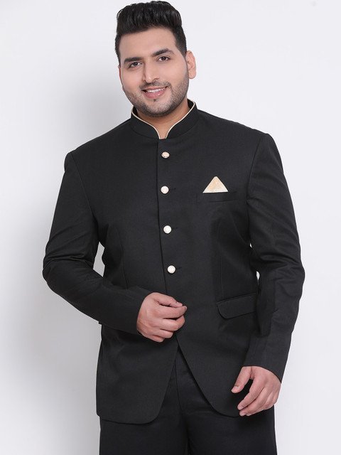 Hangup Men Black Solid Bandhgala Blazers