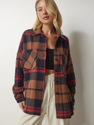 Happiness istanbul Tartan Checked Cotton Opaque Casual Shacket