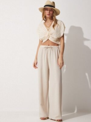 Happiness istanbul Women Regular Fit Mid-Rise Linen Parallel Trousers