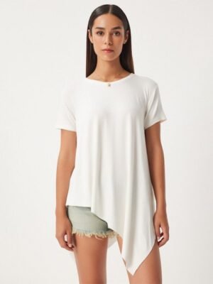 Happiness istanbul Women Solid Round Neck Cotton Regular Tops