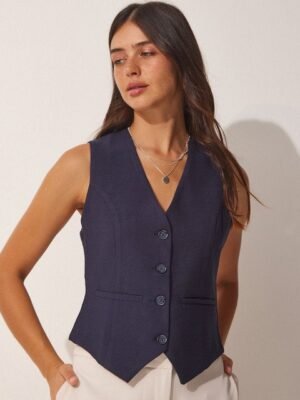 Happiness istanbul Woven V-Neck Sleeveless Waistcoat