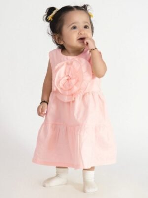 haus & kinder Baby Girl Pink Cotton Rose Frock