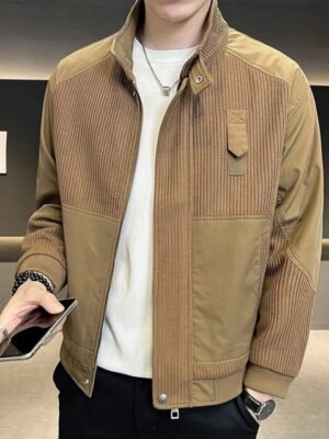 HERE&NOW Men Mandarin Collar Self Design Casual Bomber Jacket