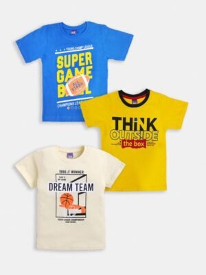 Here&Now X Game Begins Boys Assorted Pack Of 3 Typography Printed T-shirts