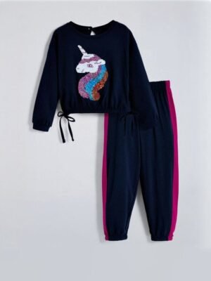 Hopscotch Girls 2-Pc Sequin Embellished Unicorn Jogger Set