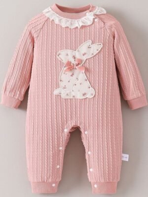 Hopscotch Girls Pink Rabbit Detail Cable Knit Bodysuit