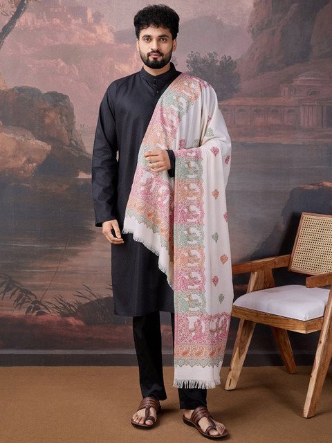 House of Pataudi Ethnic Motifs Woven Design Woolen Shawl