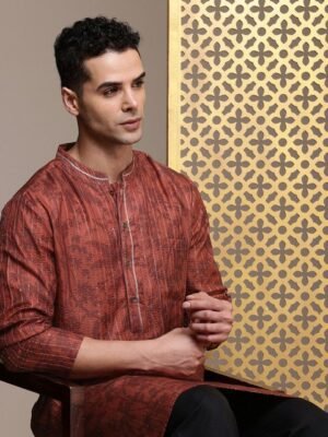 House of Pataudi Jashn Floral Printed Sequinned Kurta