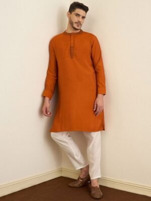 House of Pataudi Men Stuuded Mandarin Collar Straight Kurta & Trousers