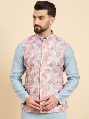 House of Pataudi Printed Woven Nehru Jacket