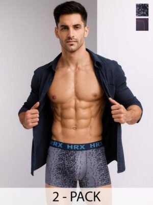 HRX by Hrithik Roshan Pack Of 2 Printed Short Trunks RE-HTO-PV-Print-106-110-S-Lightgrey