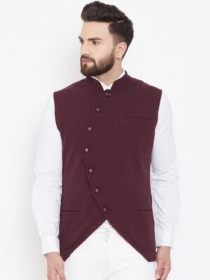 Hypernation Men Brown single-Breasted Pure Cotton Waistcoat